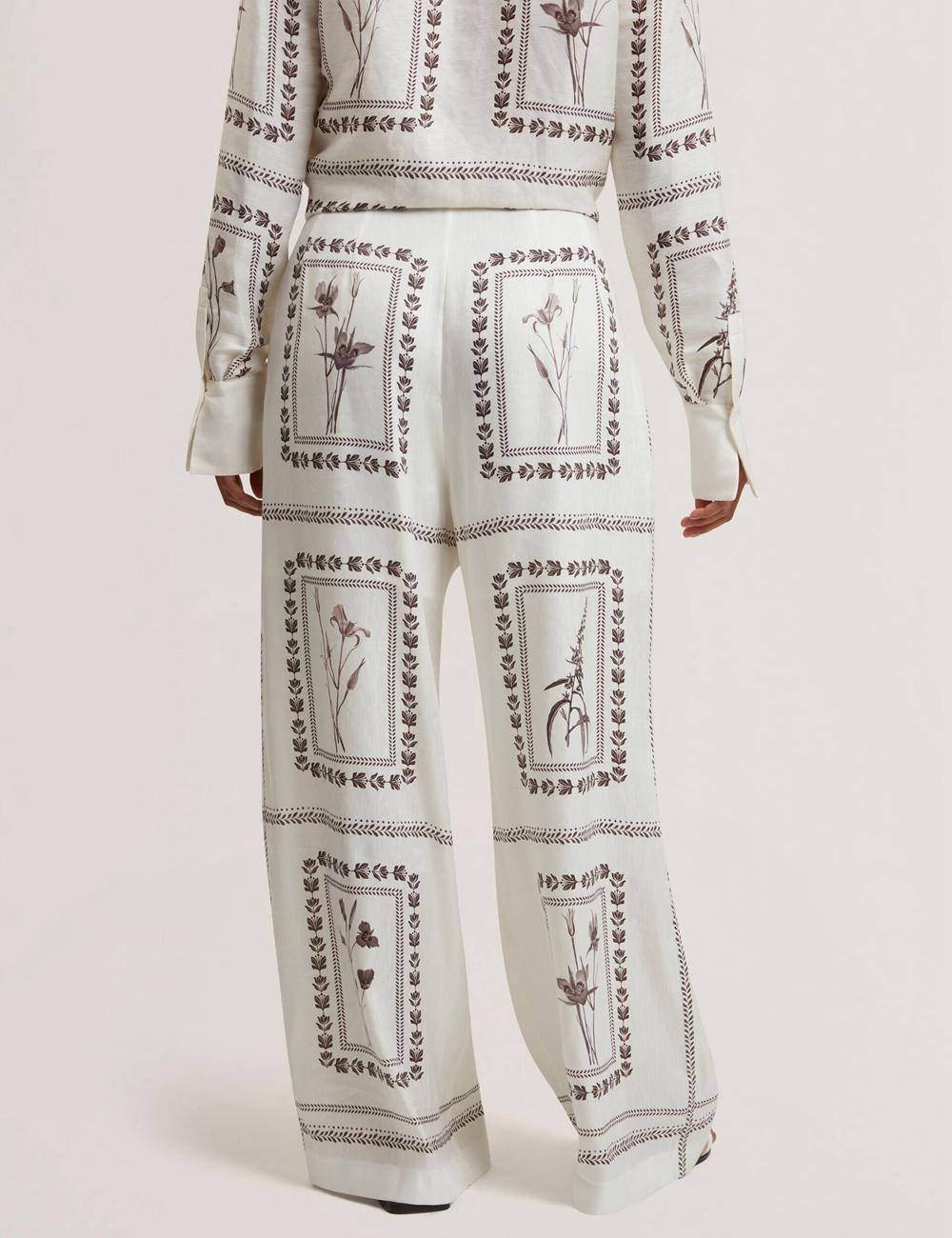 Ted Baker ORNITHA - Panel Print Silk Linen Wide Leg Hosen Damen Ivory | XUVGS-5486