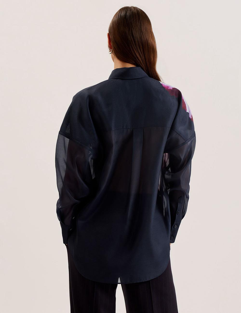 Ted Baker ORRIN - Floral Sheer Organza Oversized Hemd Damen Navy | XMGDA-2819