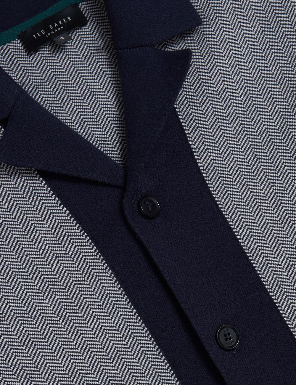 Ted Baker PADRIG - Herringbone Knit Colour Block Short Sleeve Hemd Herren Navy | GAIOK-8254
