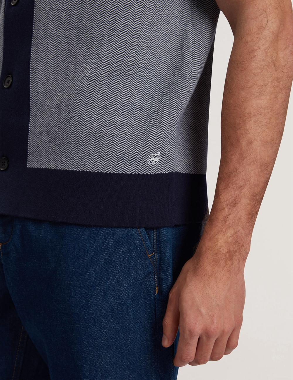 Ted Baker PADRIG - Herringbone Knit Colour Block Short Sleeve Hemd Herren Navy | GAIOK-8254