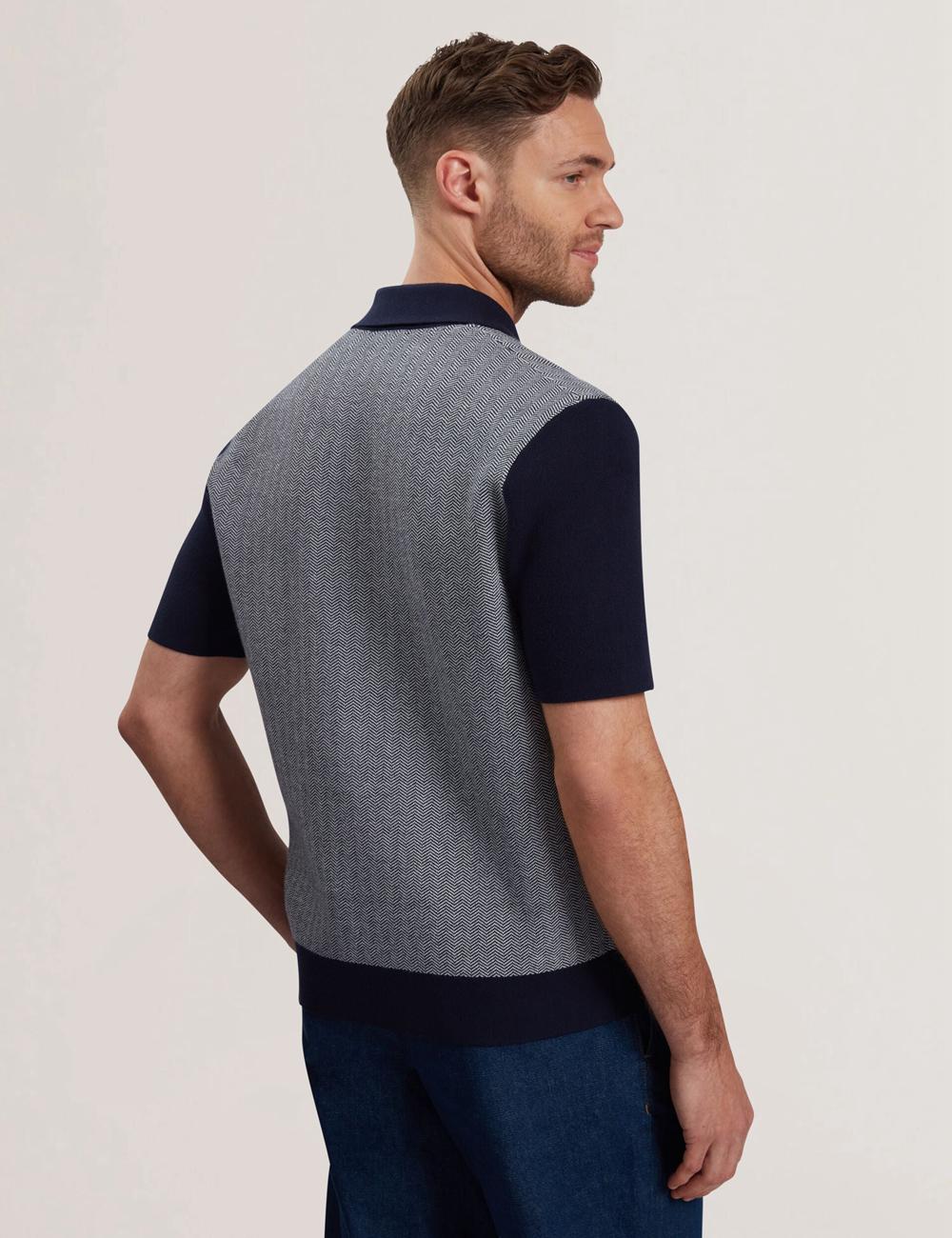 Ted Baker PADRIG - Herringbone Knit Colour Block Short Sleeve Hemd Herren Navy | GAIOK-8254