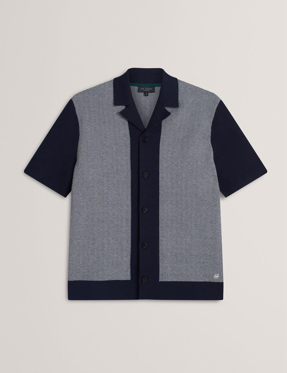 Ted Baker PADRIG - Herringbone Knit Colour Block Short Sleeve Hemd Herren Navy | GAIOK-8254