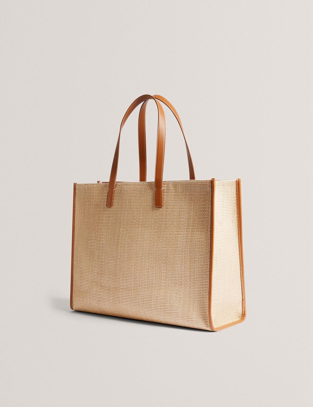 Ted Baker PALLMER - Faux Raffia PU Trim Large Tragetaschen Damen Taupe | UETSA-6109