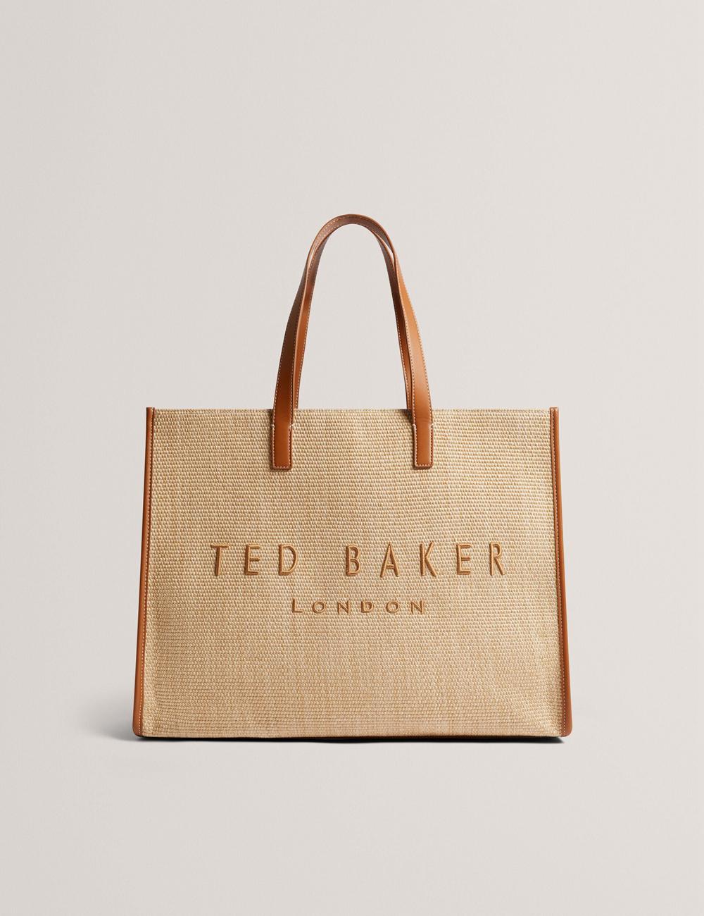 Ted Baker PALLMER - Faux Raffia PU Trim Large Tragetaschen Damen Taupe | UETSA-6109