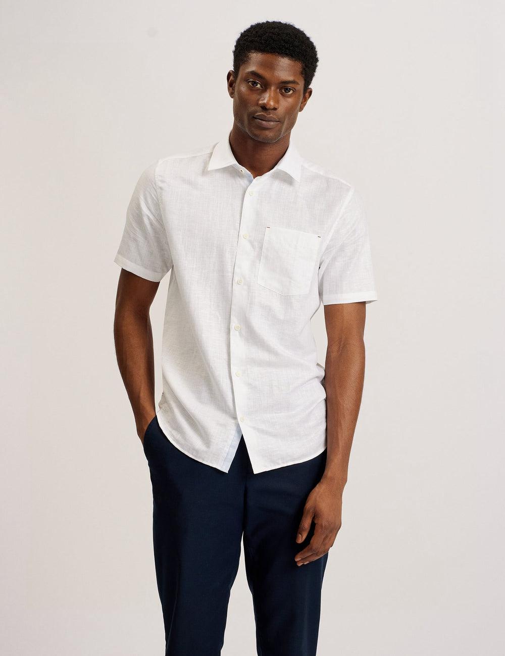 Ted Baker PALOMAS - Short Sleeve Textured Linen Cotton Hemd Herren Weiß | JQTFO-7243