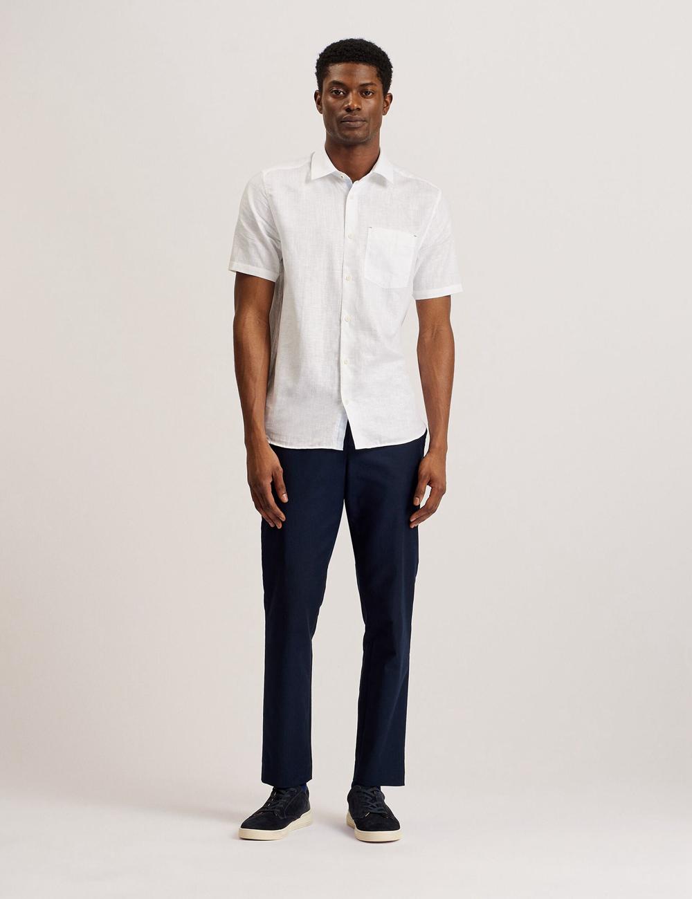 Ted Baker PALOMAS - Short Sleeve Textured Linen Cotton Hemd Herren Weiß | JQTFO-7243