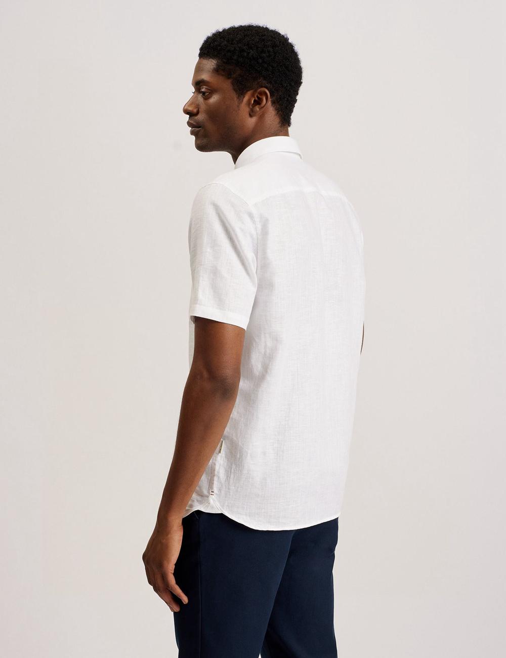 Ted Baker PALOMAS - Short Sleeve Textured Linen Cotton Hemd Herren Weiß | JQTFO-7243
