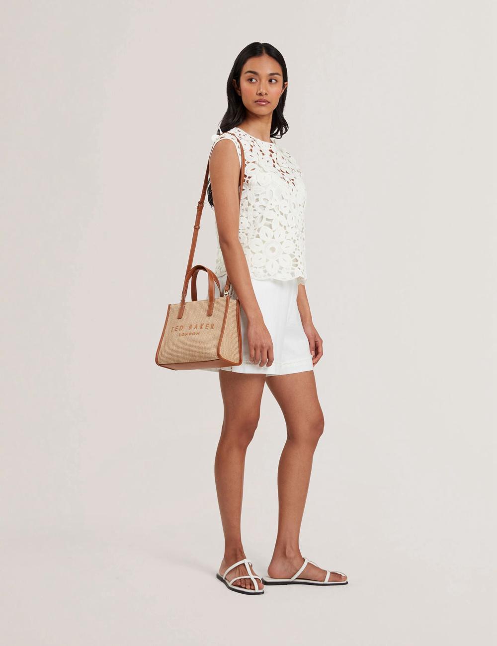 Ted Baker PAOLINA - Faux Raffia PU Trim Small Tragetaschen Damen Camel | ACHEJ-7291