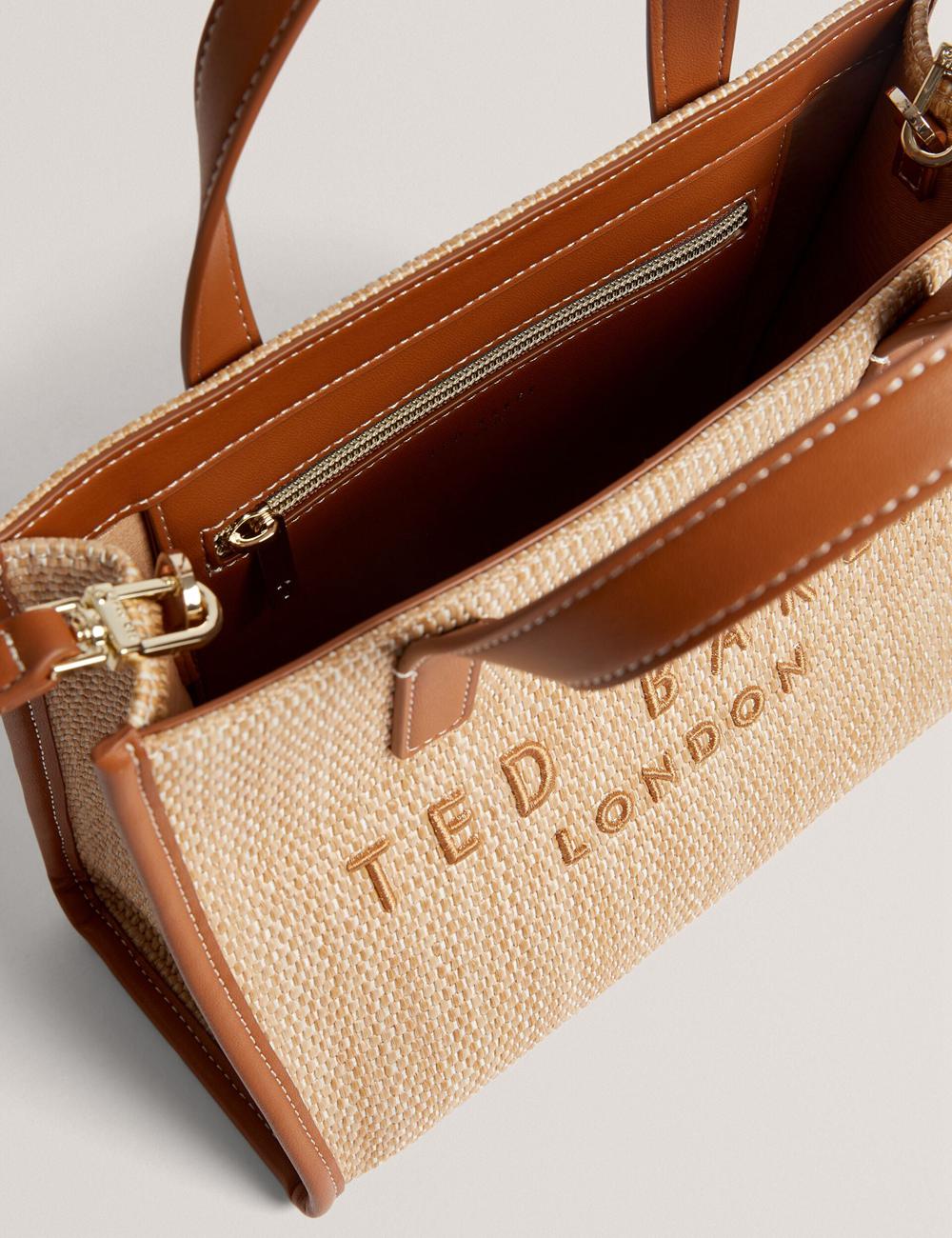 Ted Baker PAOLINA - Faux Raffia PU Trim Small Tragetaschen Damen Camel | ACHEJ-7291