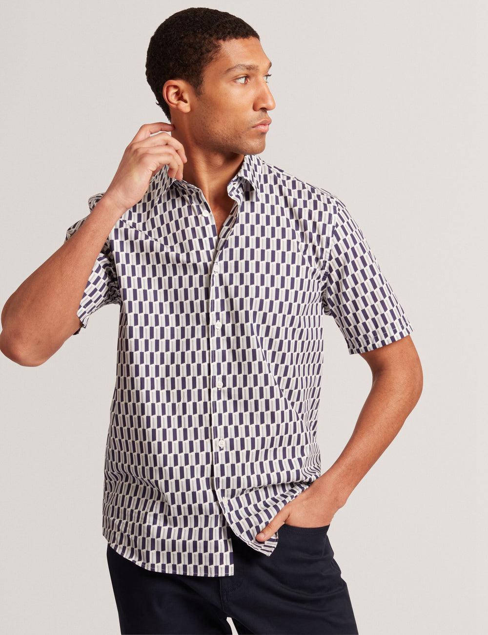 Ted Baker PEARSOS - Geo Print Short Sleeve Cotton Hemd Herren Navy | XEBWV-9230