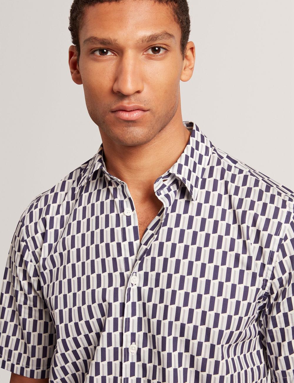 Ted Baker PEARSOS - Geo Print Short Sleeve Cotton Hemd Herren Navy | XEBWV-9230