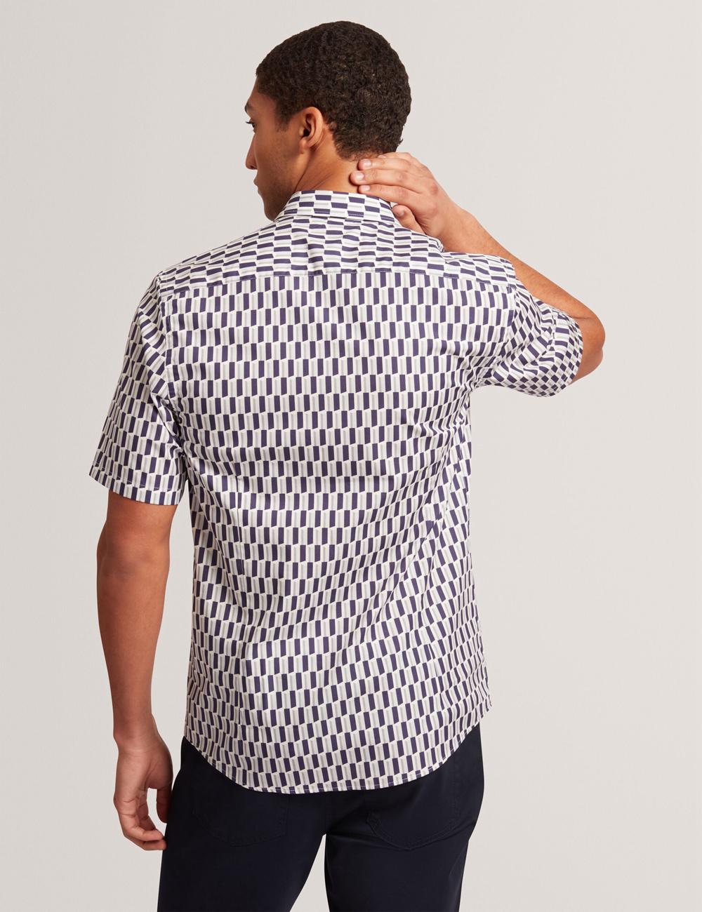 Ted Baker PEARSOS - Geo Print Short Sleeve Cotton Hemd Herren Navy | XEBWV-9230