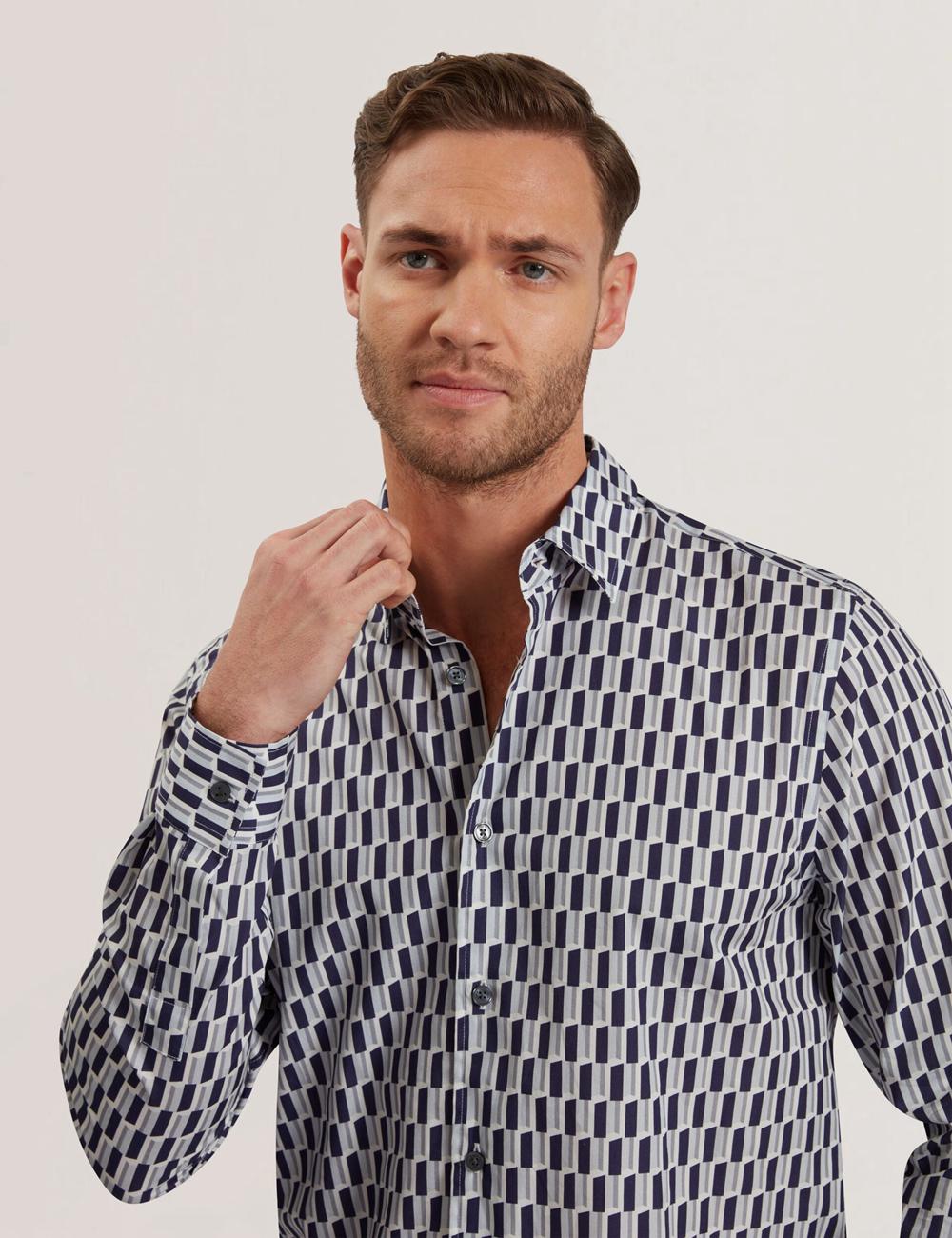 Ted Baker PEARSO - Geometric Stripe Long Sleeve Cotton Hemd Herren Navy | ZBOHS-7206