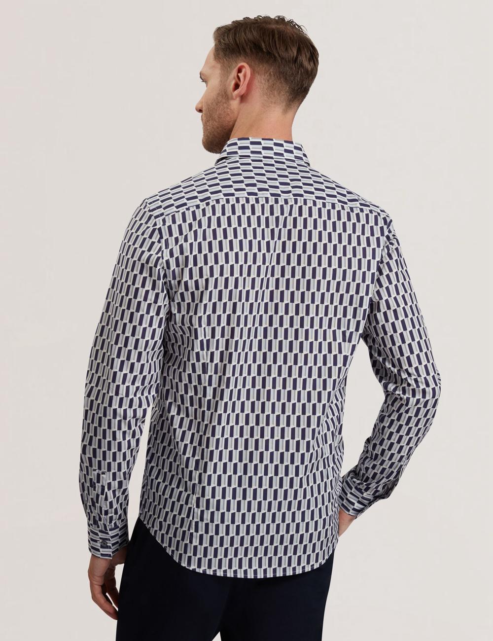 Ted Baker PEARSO - Geometric Stripe Long Sleeve Cotton Hemd Herren Navy | ZBOHS-7206