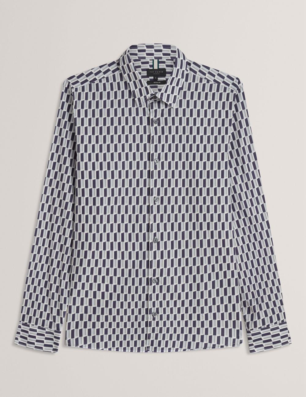 Ted Baker PEARSO - Geometric Stripe Long Sleeve Cotton Hemd Herren Navy | ZBOHS-7206