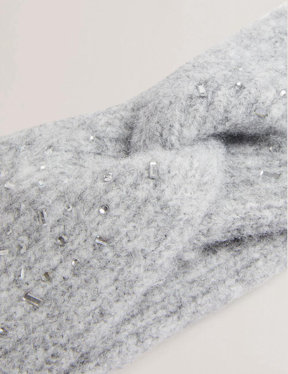 Ted Baker PENAOPA - Rhinestone Detail Knitted Stirnband Damen Grau | EHUDX-8217