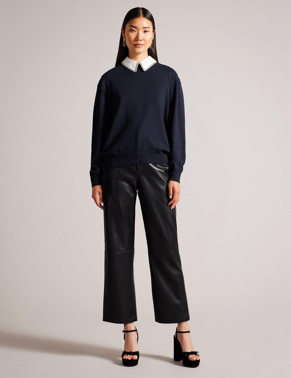 Ted Baker PENNII - Mockable With Embellished Shirt Collar Pullover Damen Navy | BIWLU-2913