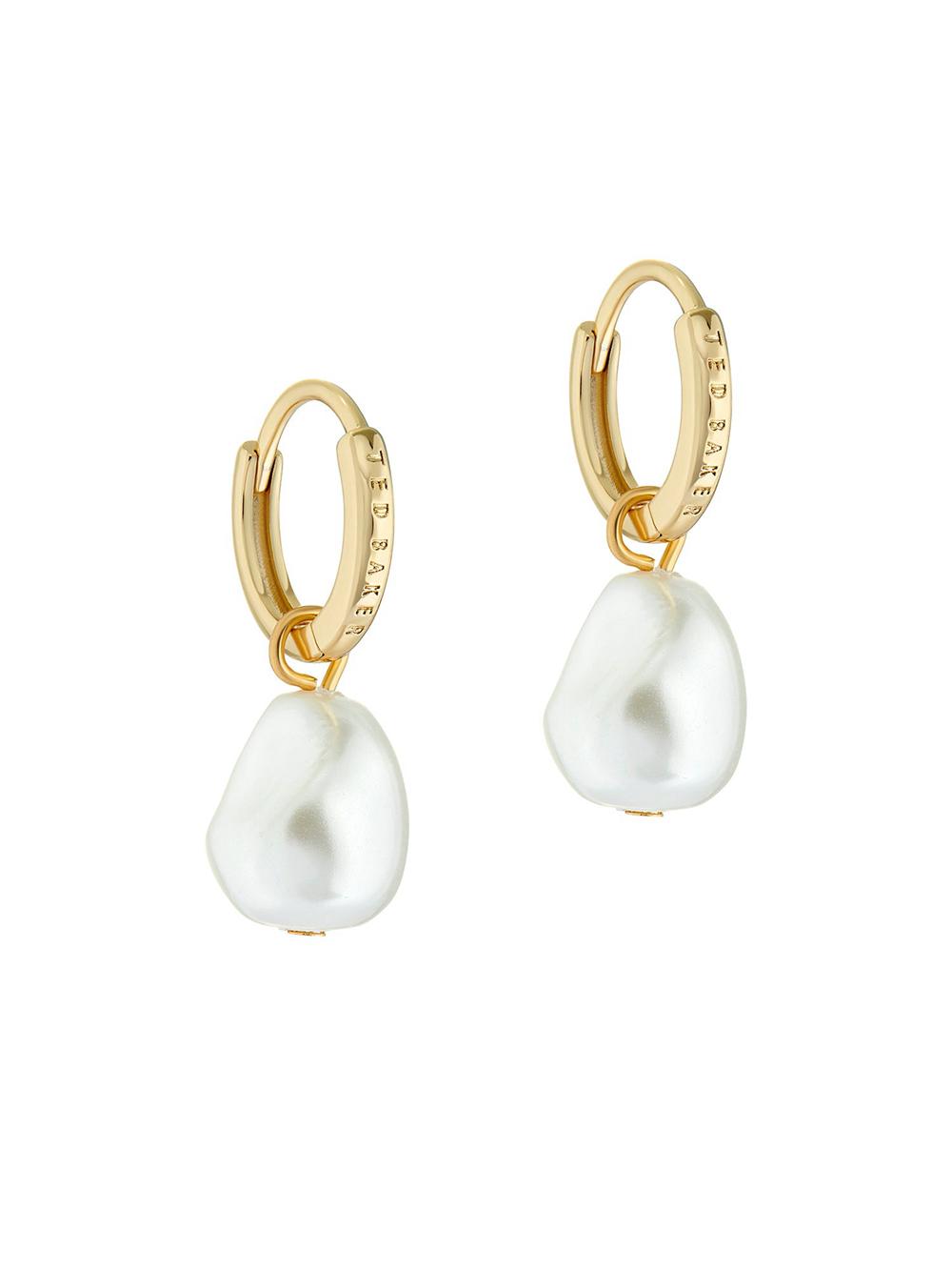 Ted Baker PERIAA - Pearl Drop Pendant Huggie Ohrringe Damen Gold | LIQYX-9652