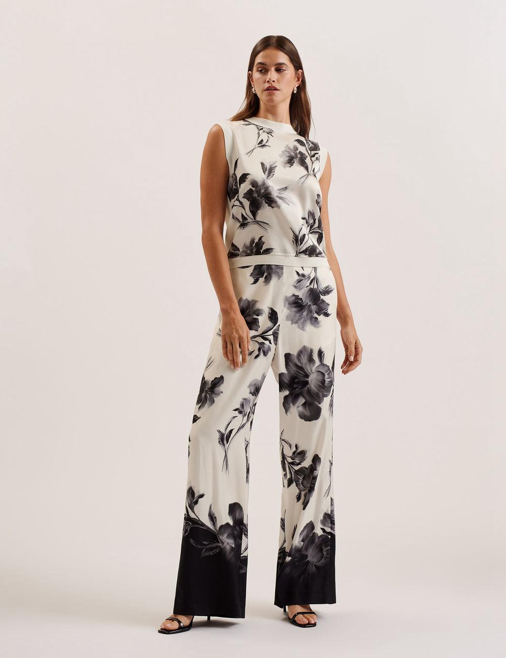 Ted Baker PERLOMA - Printed Woven Front Knitted Oberteile Damen Ivory | RSYKF-4562