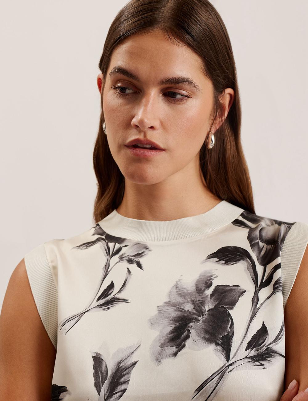 Ted Baker PERLOMA - Printed Woven Front Knitted Oberteile Damen Ivory | RSYKF-4562