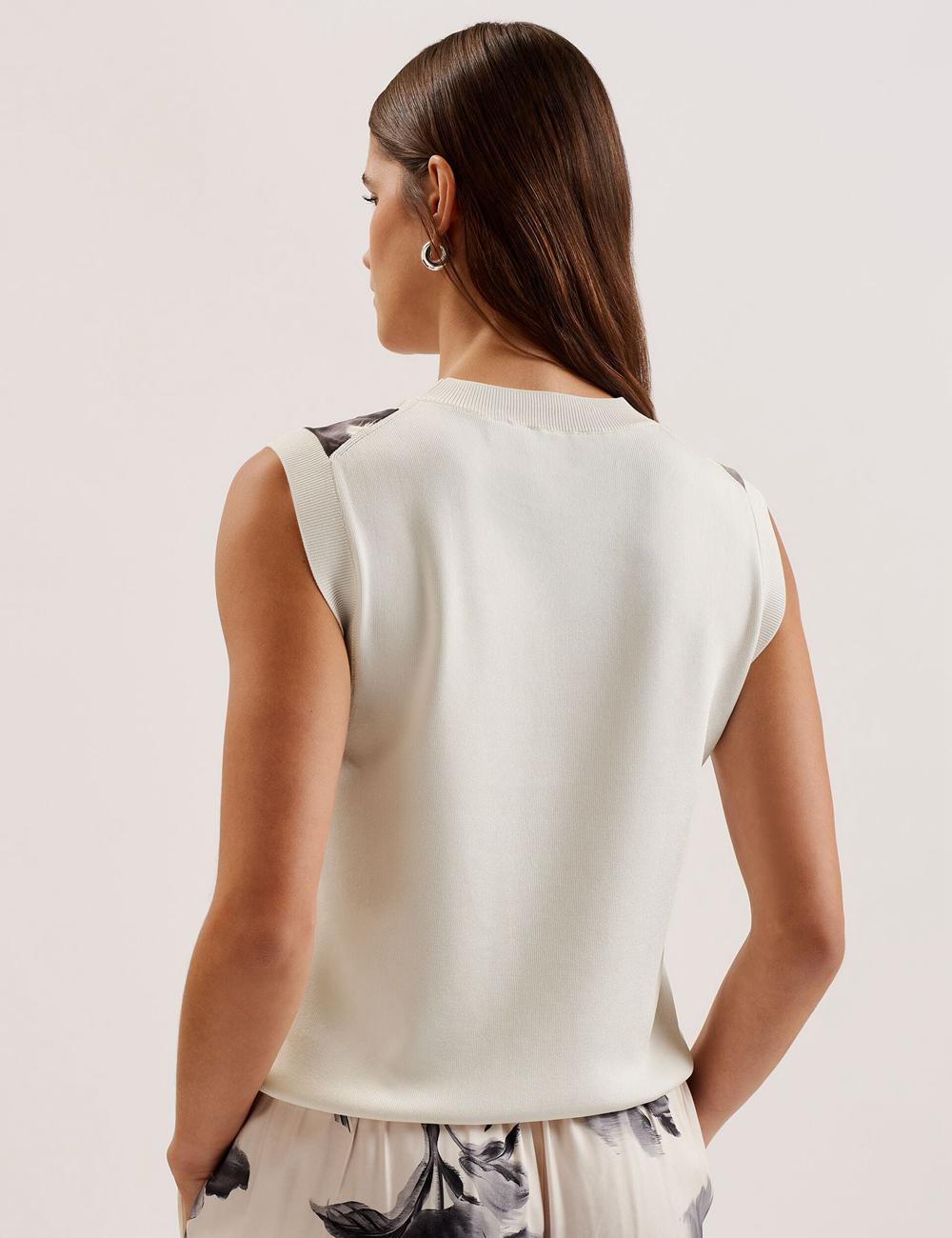 Ted Baker PERLOMA - Printed Woven Front Knitted Oberteile Damen Ivory | RSYKF-4562