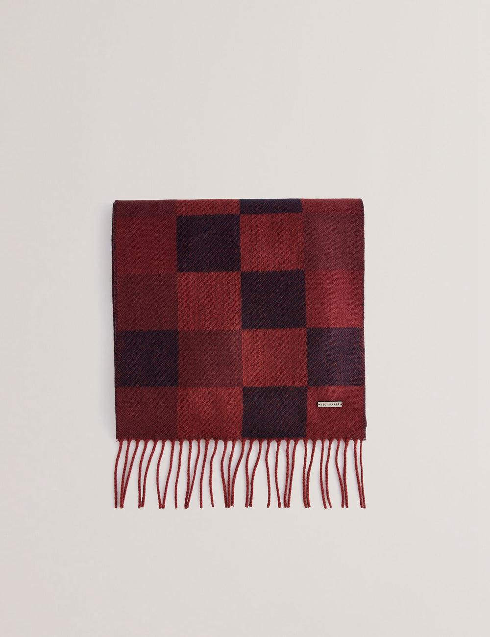 Ted Baker PETERRR - Block Check With Fringe Trim Woven Schals Herren Oxblood | NGMRU-0354