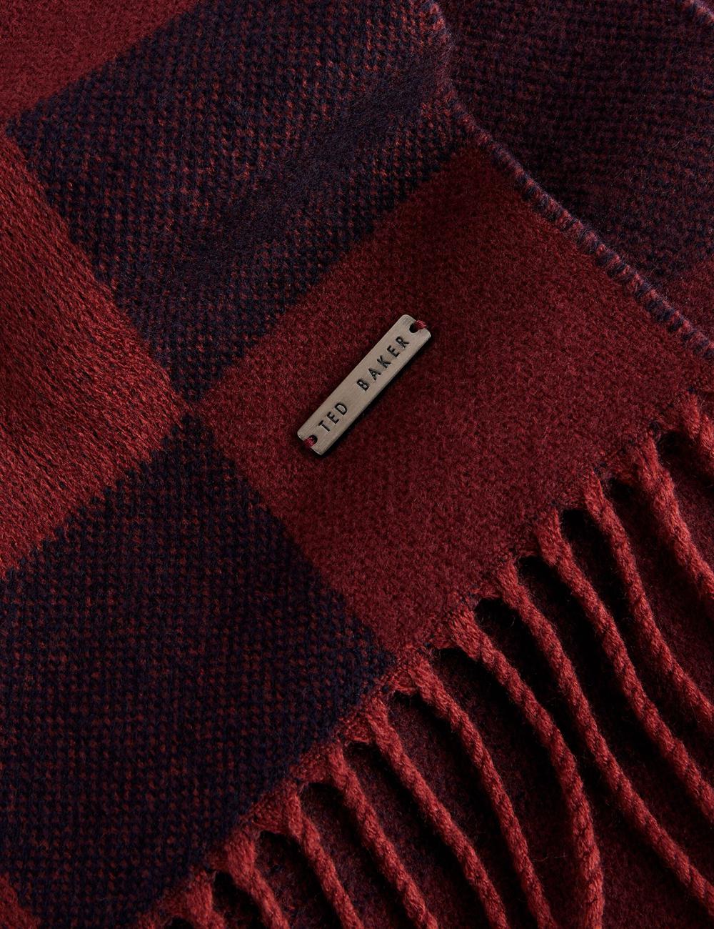 Ted Baker PETERRR - Block Check With Fringe Trim Woven Schals Herren Oxblood | NGMRU-0354