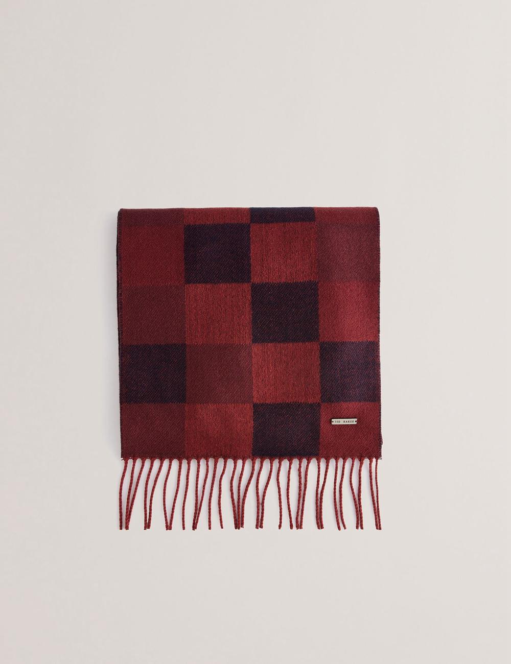 Ted Baker PETERRR - Block Check With Fringe Trim Woven Schals Herren Oxblood | NGMRU-0354