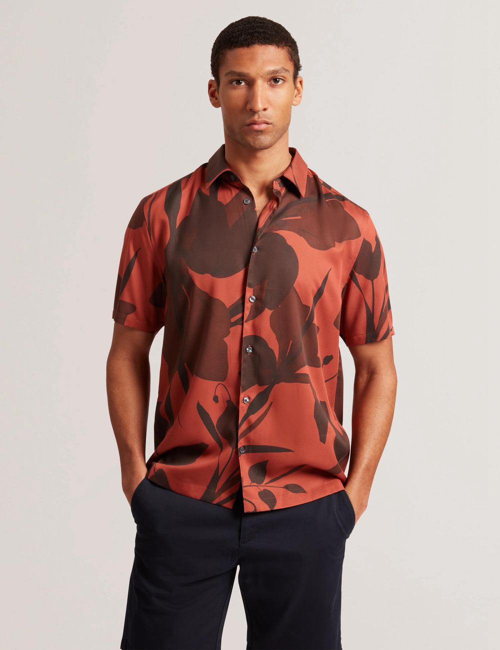 Ted Baker PINEDA - Short Sleeve Relaxed Floral Print Hemd Herren Rot | NZBJQ-5107