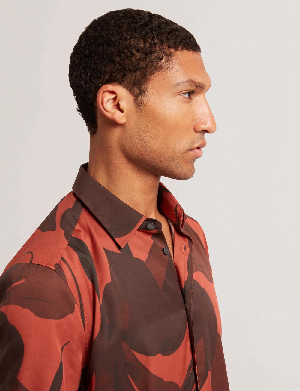 Ted Baker PINEDA - Short Sleeve Relaxed Floral Print Hemd Herren Rot | NZBJQ-5107