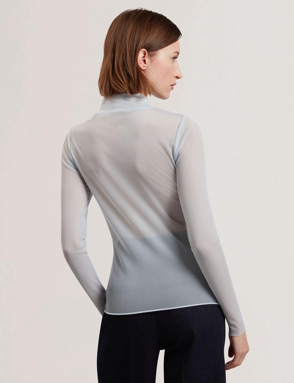 Ted Baker PIPYA - Floral High Neck Long Sleeve Mesh Oberteile Damen Blau | SLJCF-7854