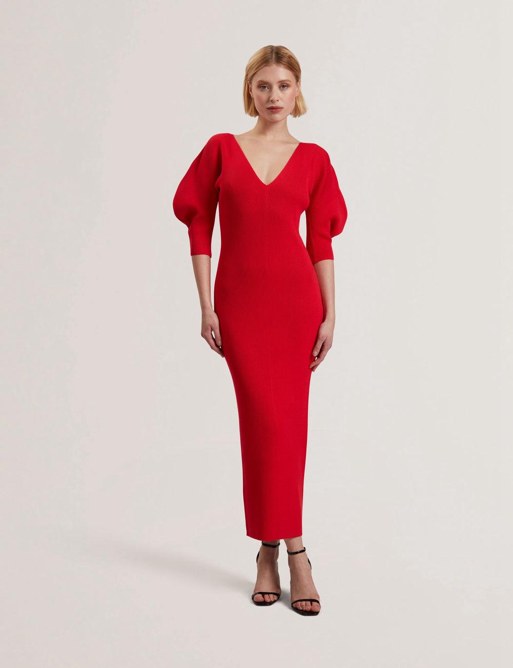 Ted Baker PRICILA - Shaped Sleeve Knitted Bodycon Midi-kleid Damen Rot | EFVXN-3184
