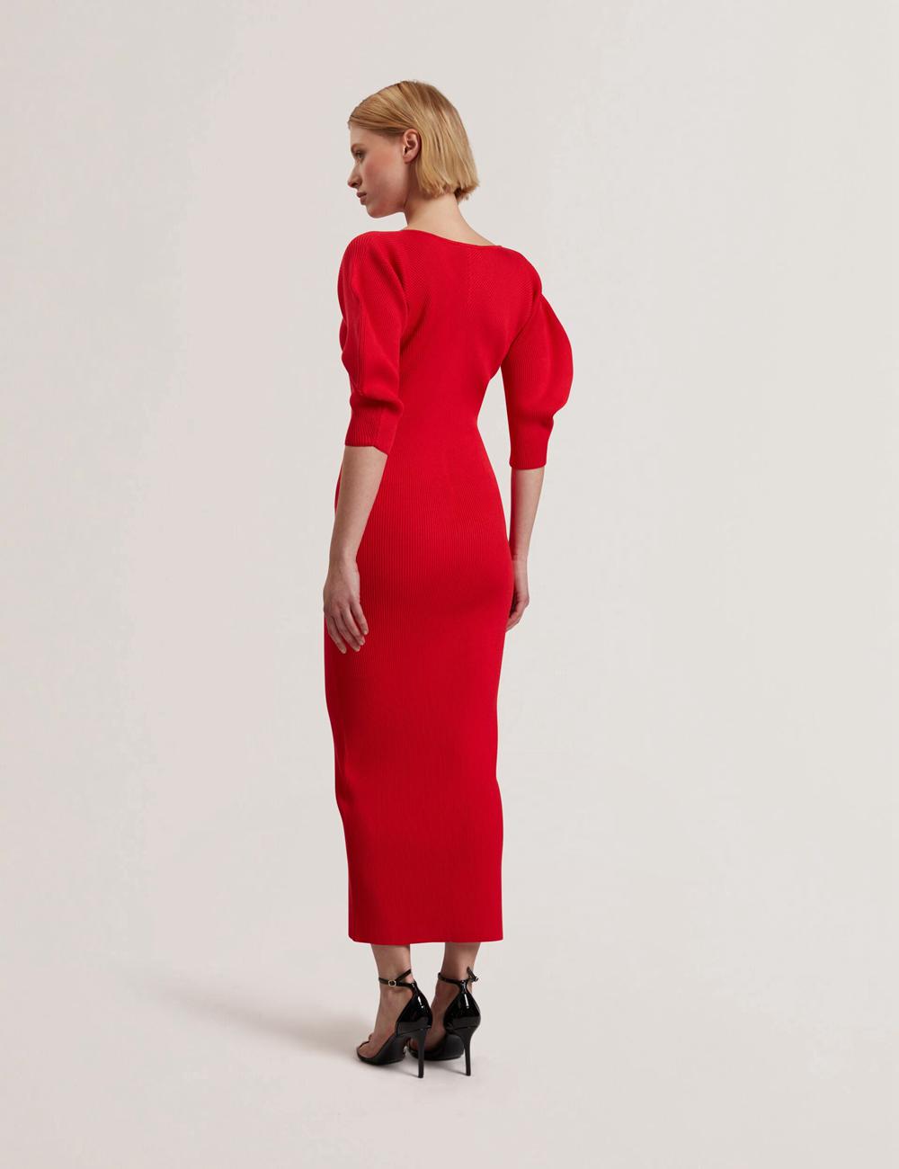 Ted Baker PRICILA - Shaped Sleeve Knitted Bodycon Midi-kleid Damen Rot | EFVXN-3184