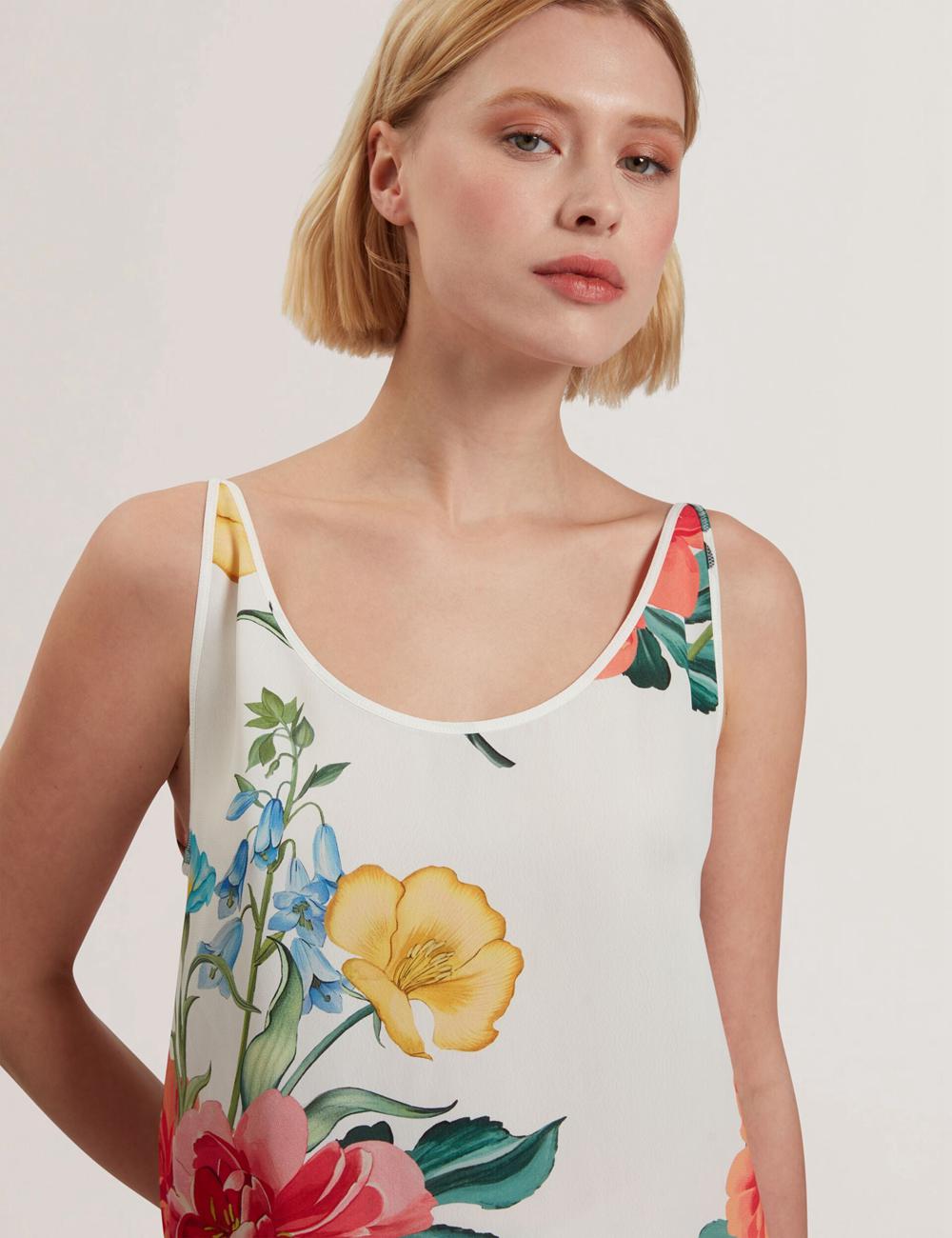 Ted Baker PURRLA - Floral Print Scoop Neck Sleeveless Oberteile Damen Weiß | WVDJA-3715