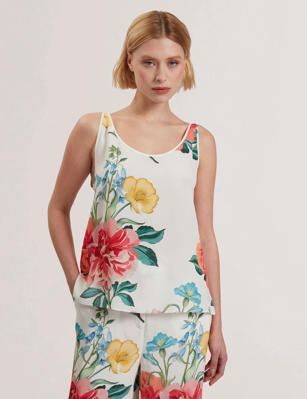 Ted Baker PURRLA - Floral Print Scoop Neck Sleeveless Oberteile Damen Weiß | WVDJA-3715