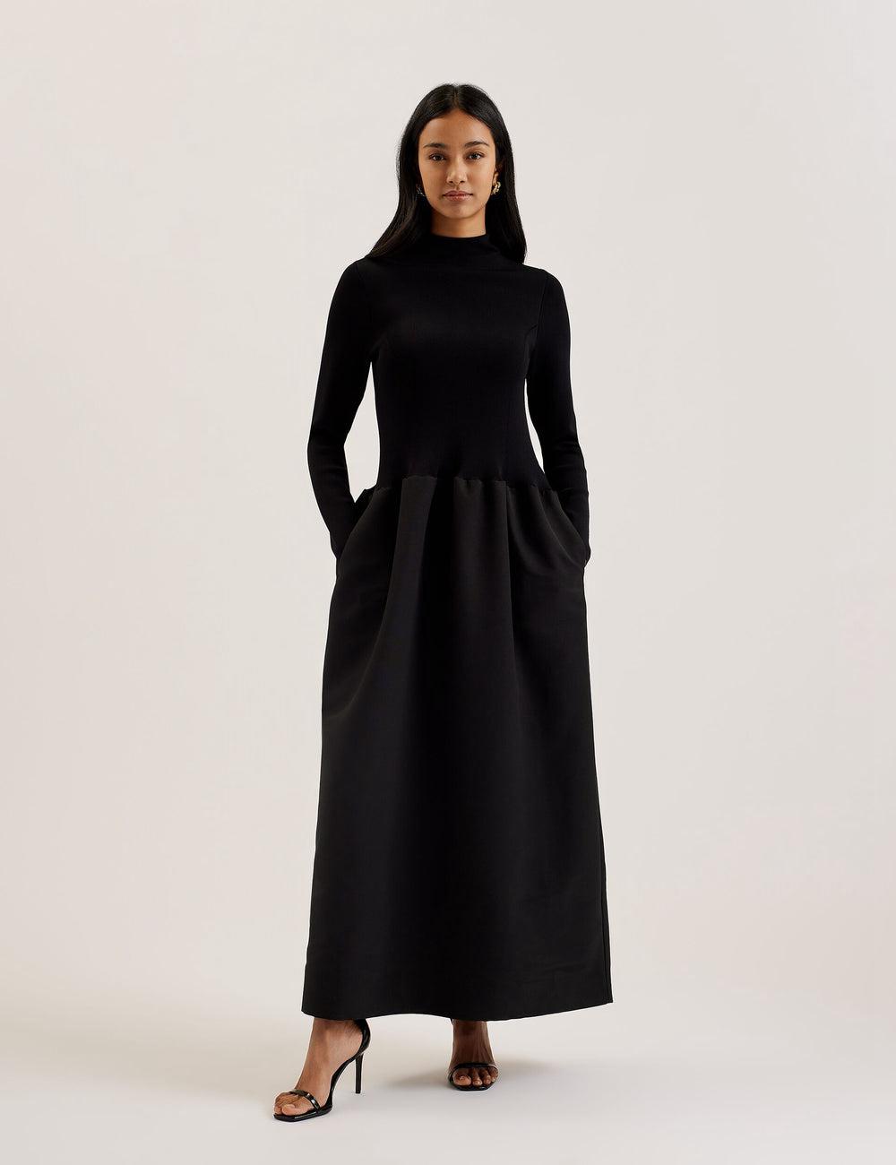 Ted Baker PYLIA - Structured With Knitted Bodice Maxikleid Damen Schwarz | SDLGV-0891