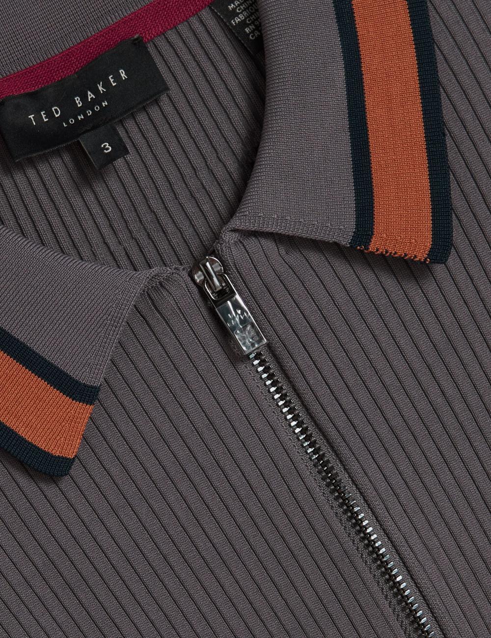 Ted Baker RAFAELO - Striped Trim Zip Neck Ribbed Polo Shirts Herren Grau | HSVDP-6831