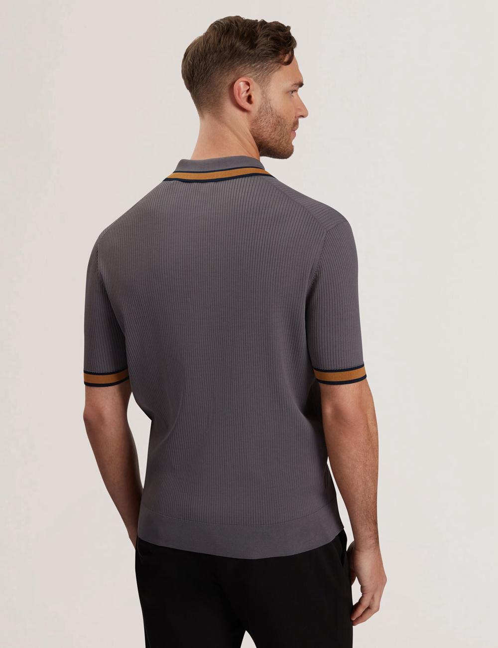 Ted Baker RAFAELO - Striped Trim Zip Neck Ribbed Polo Shirts Herren Grau | HSVDP-6831