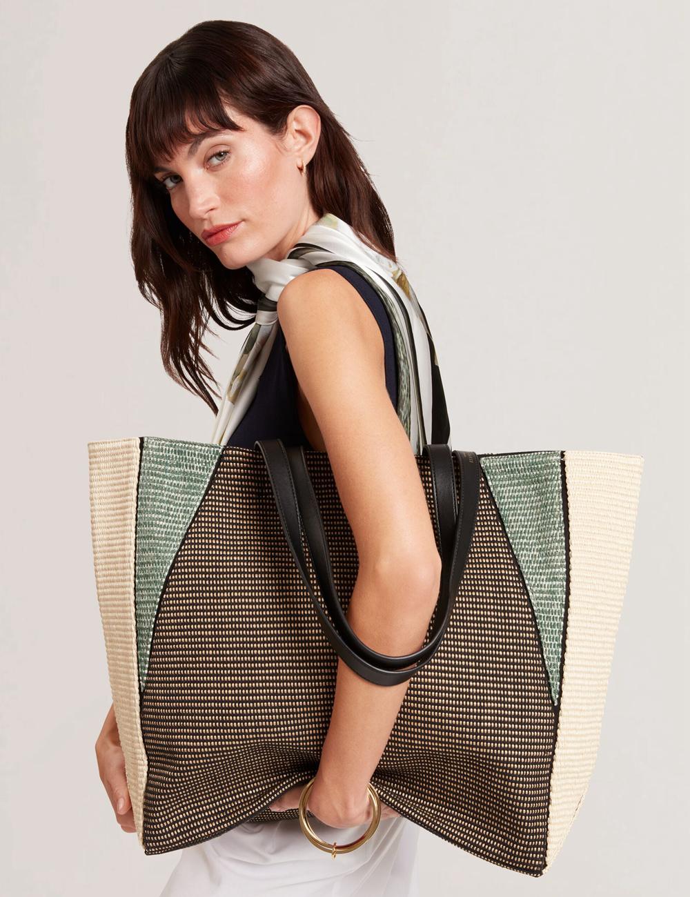 Ted Baker RAFIYA - Woven Colour Block Folding Shopper Shopper Damen Schwarz | IZRHA-9725