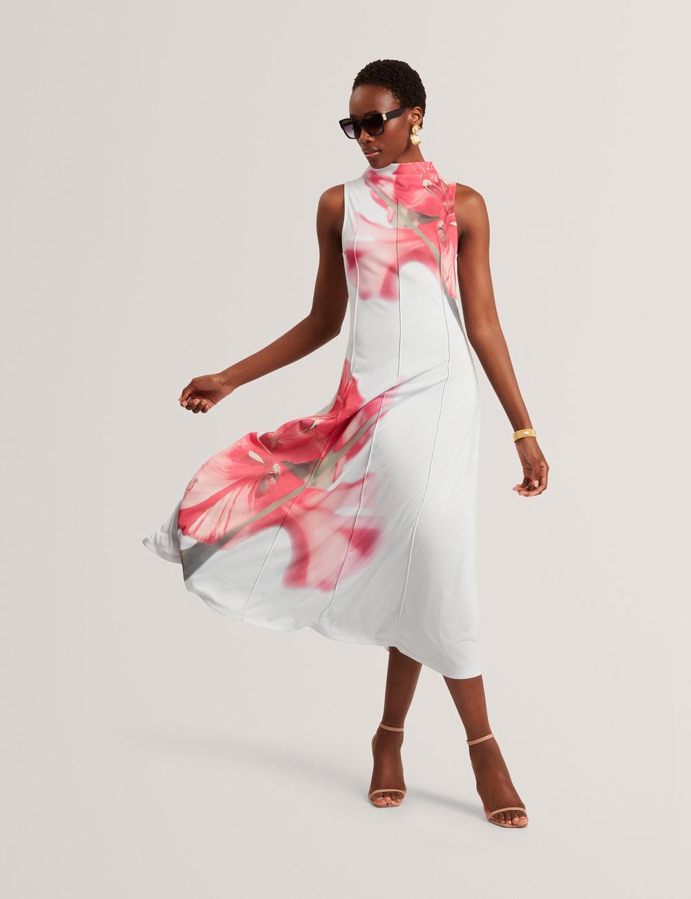 Ted Baker REBEHKA - High Neck Printed Jersey Midi-kleid Damen Blau | AKRGH-2638