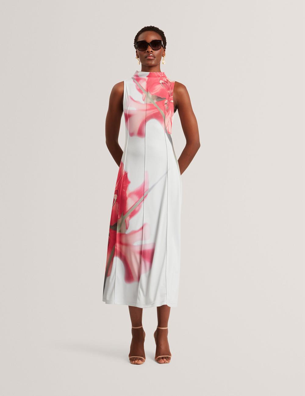 Ted Baker REBEHKA - High Neck Printed Jersey Midi-kleid Damen Blau | AKRGH-2638