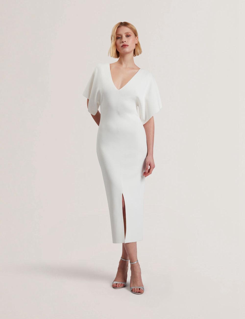 Ted Baker REBEXXA - Wide Sleeve Knitted Bodycon Midi-kleid Damen Ivory | YNUKX-7213