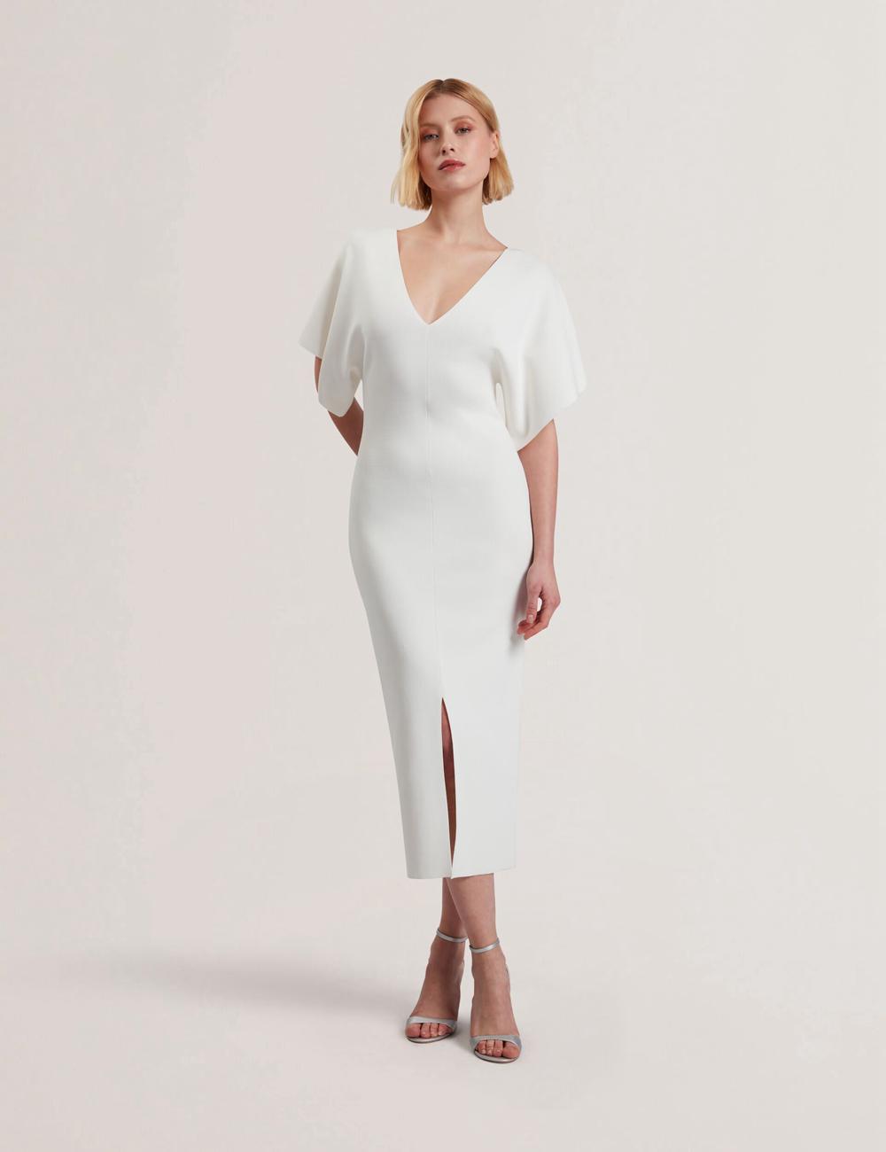 Ted Baker REBEXXA - Wide Sleeve Knitted Bodycon Midi-kleid Damen Ivory | YNUKX-7213