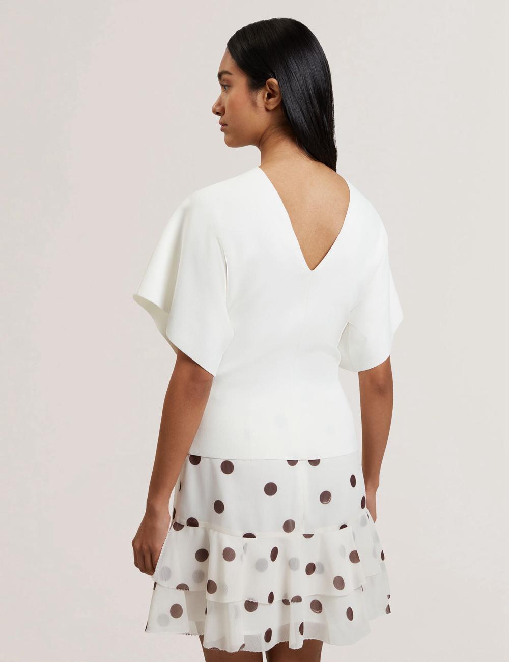 Ted Baker REGINAH - Wide Short Sleeve V-Neck Knitted Oberteile Damen Ivory | ZKOYX-4025