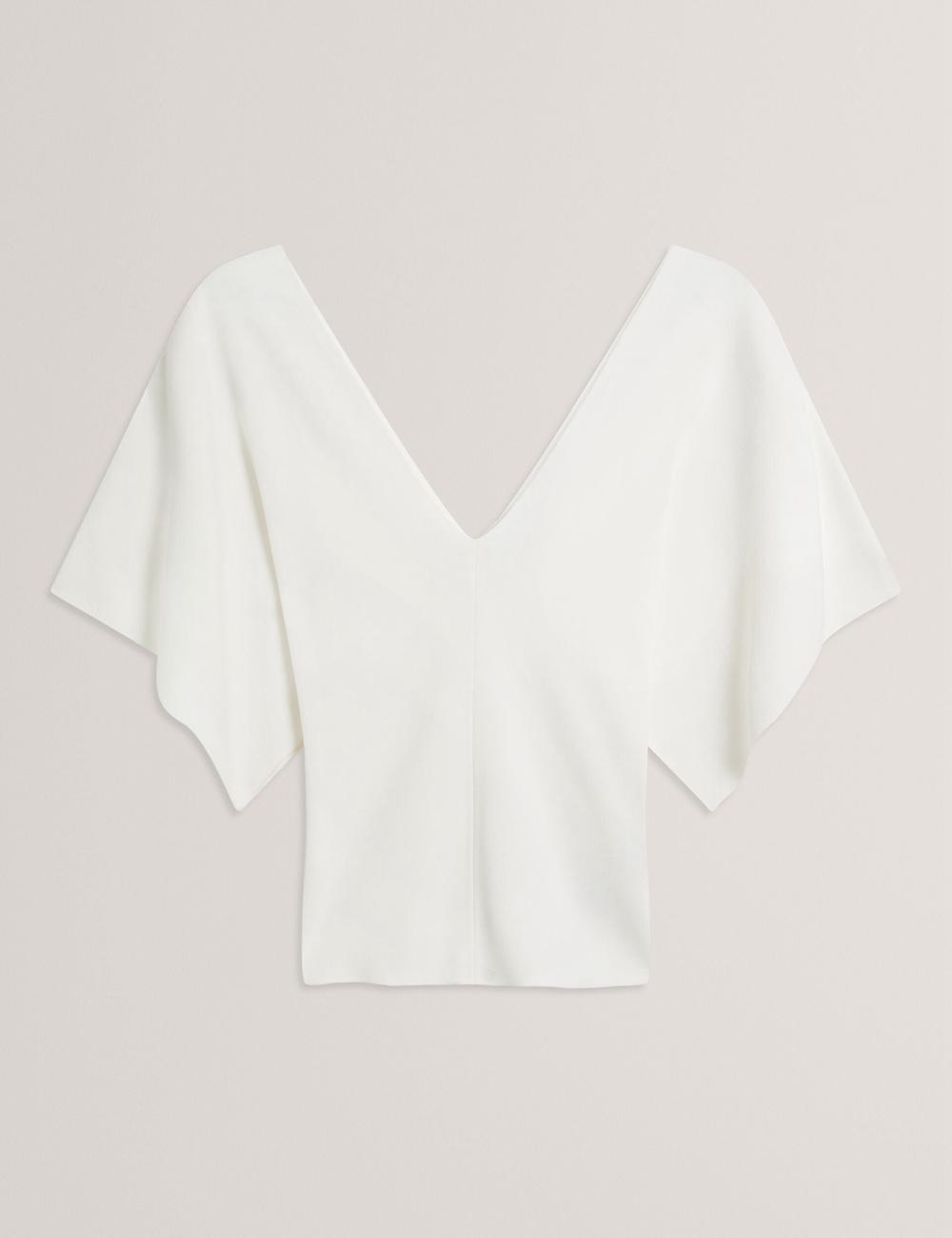 Ted Baker REGINAH - Wide Short Sleeve V-Neck Knitted Oberteile Damen Ivory | ZKOYX-4025