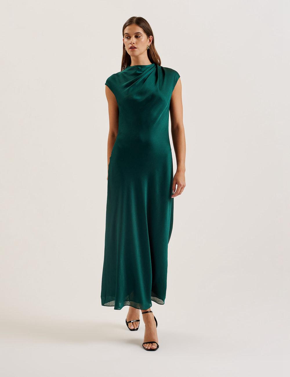Ted Baker RIMINI - Chiffon Drape Neck Detail Maxikleid Damen Grün | BSIGA-3194