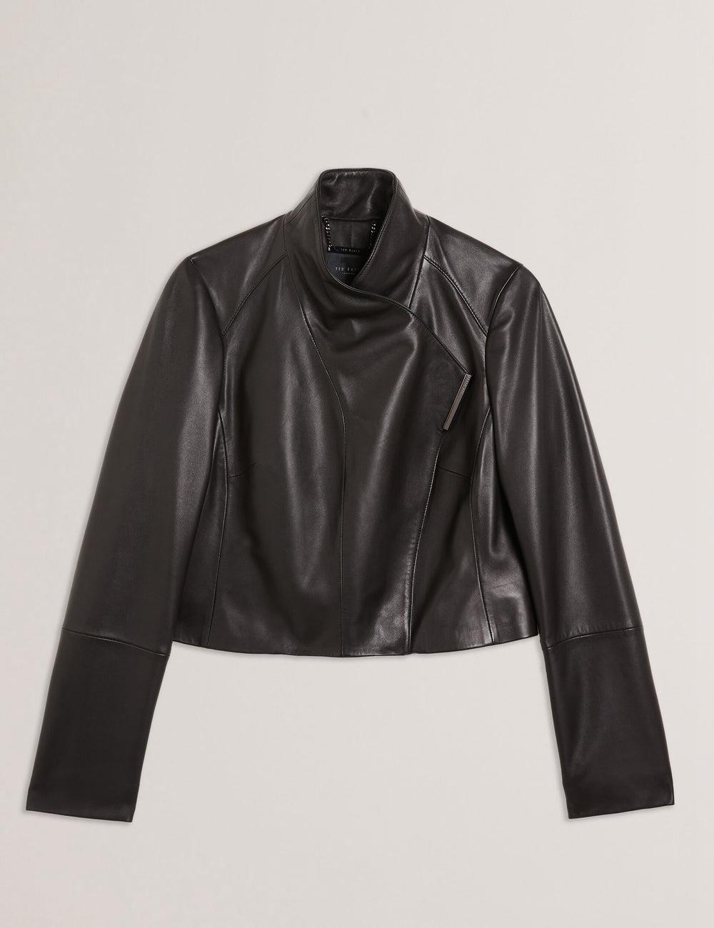 Ted Baker RIYOZE - Wrap Front Cropped Leather Jacken Damen Schwarz | EBRZS-1965