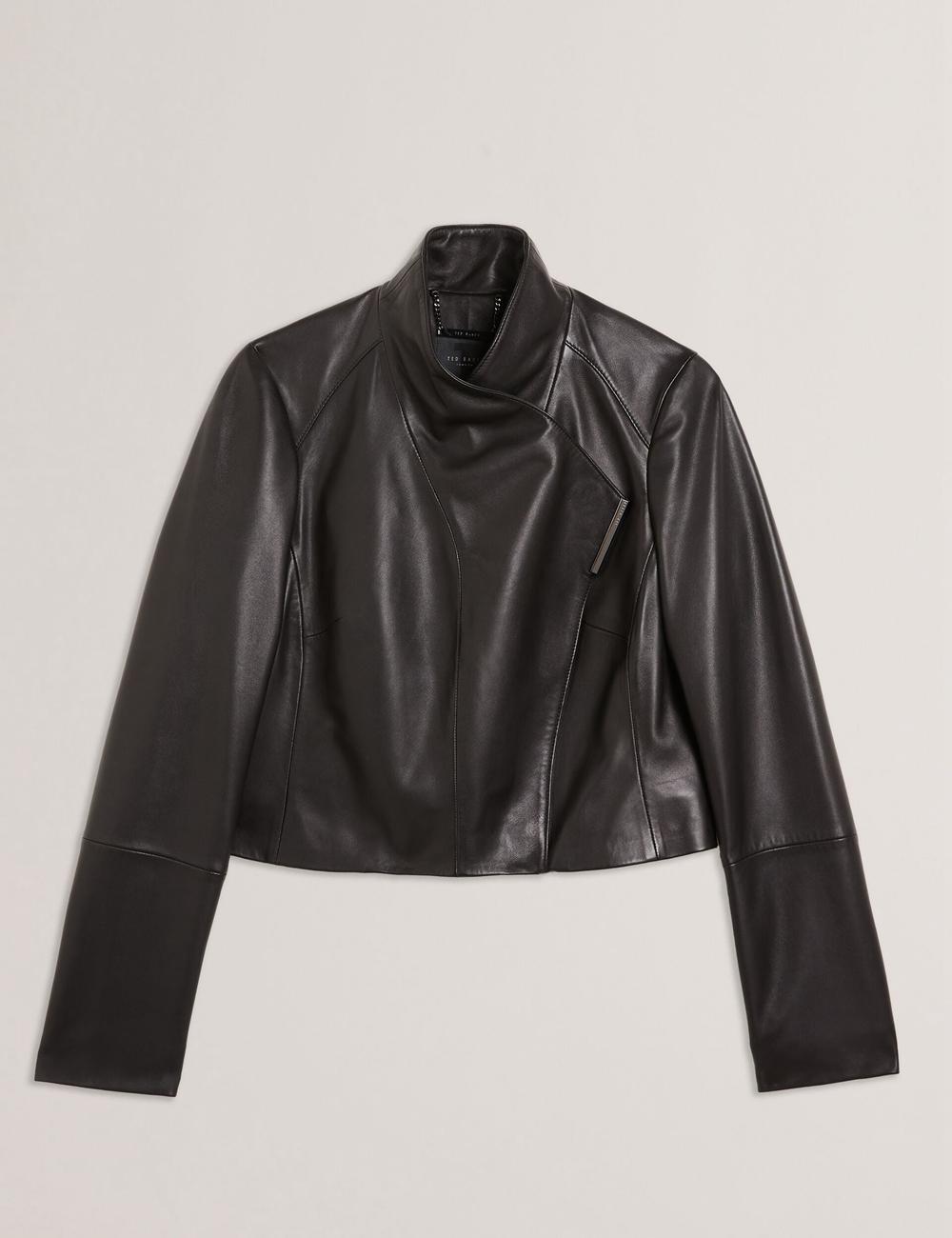 Ted Baker RIYOZE - Wrap Front Cropped Leather Jacken Damen Schwarz | EBRZS-1965