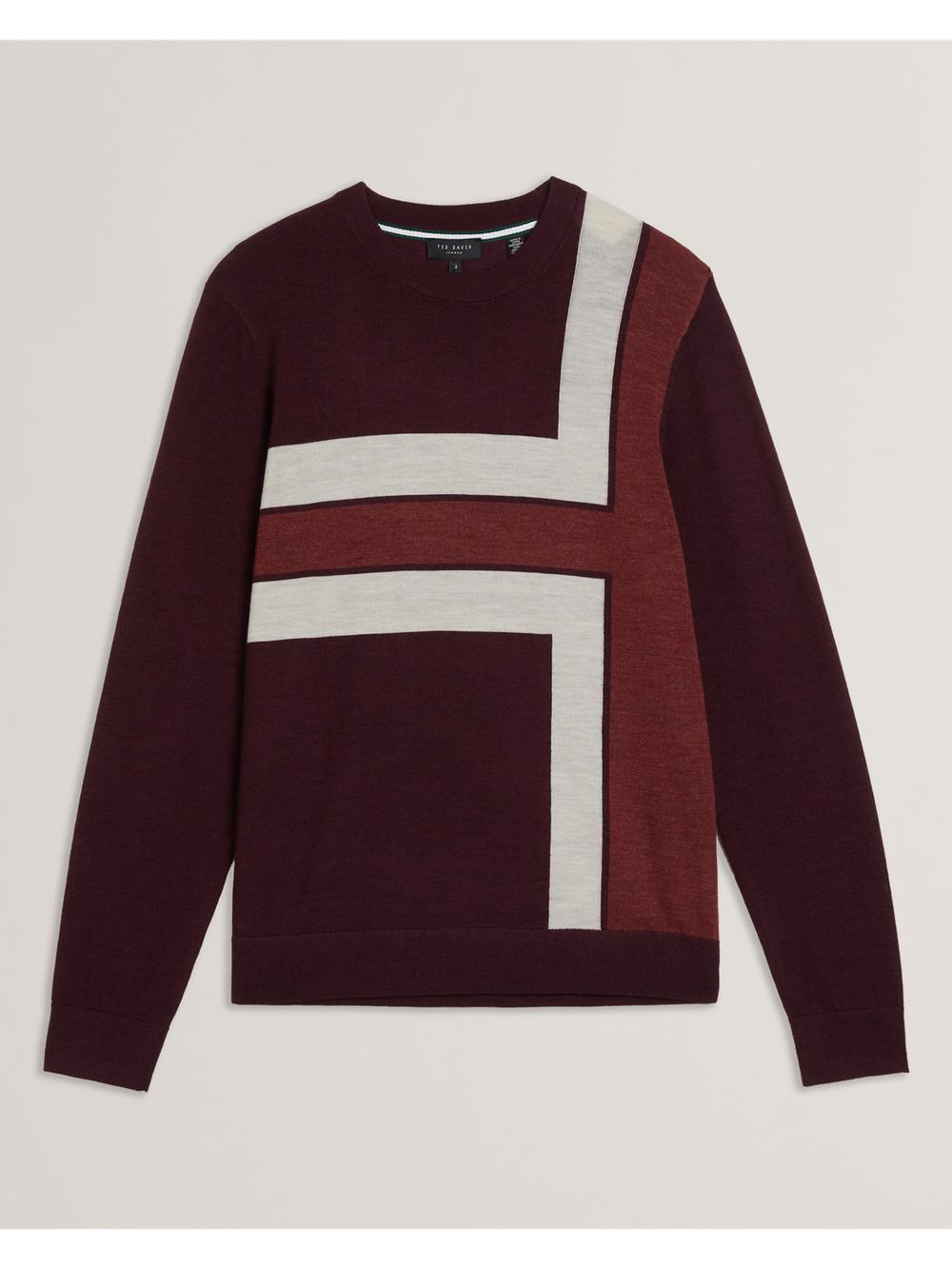 Ted Baker ROIKA - Colour Block Crew Neck Wool Pullover Herren Bordeaux | HDJPK-5031
