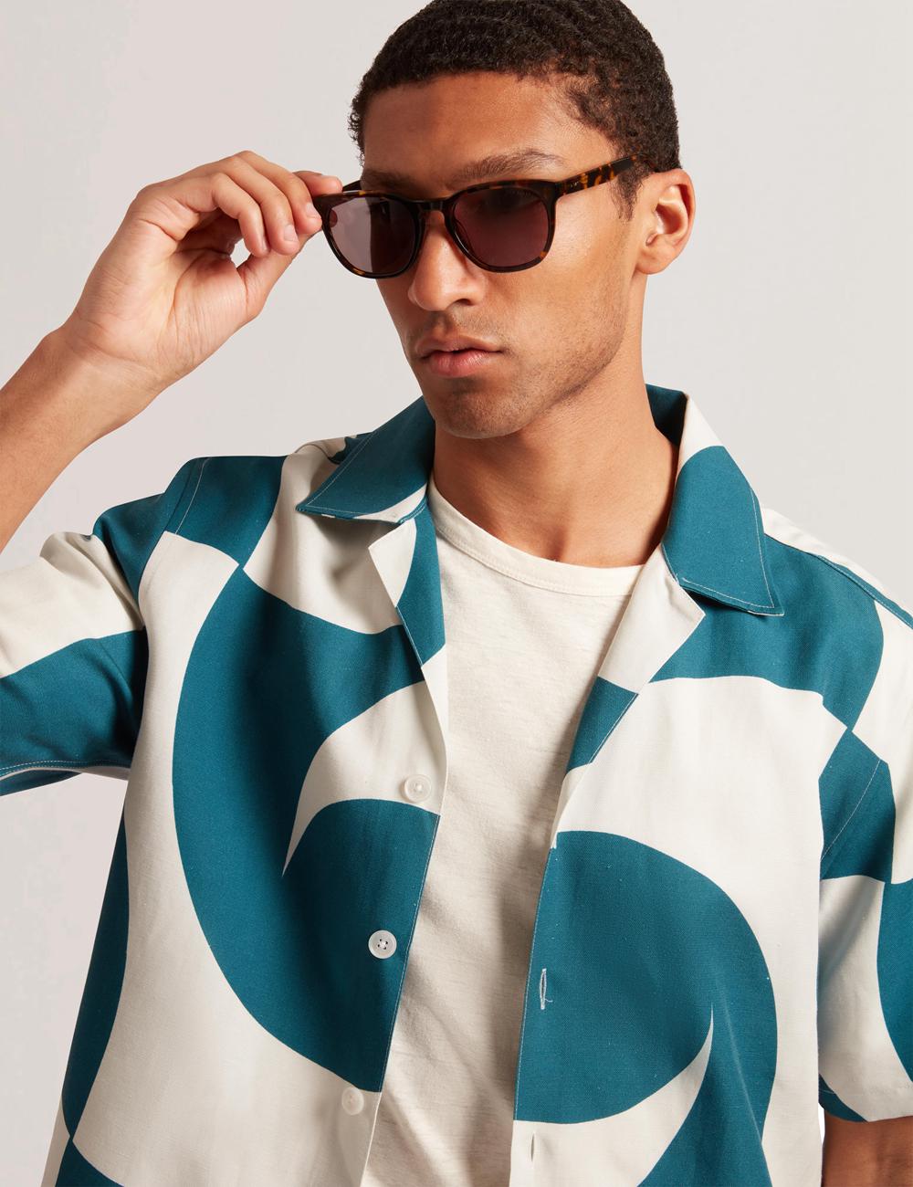 Ted Baker ROLDAN - Short Sleeve Oversized Swirl Print Hemd Herren Türkis | JPNQY-8349